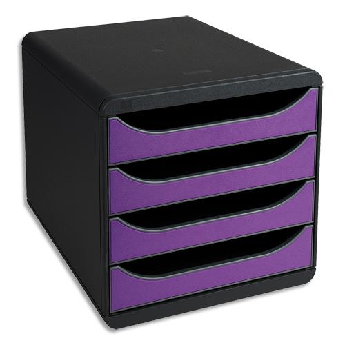[202634] EXACOMPTA Module de classement BIG-BOX Classic 4 tiroirs Noir/Violet - Dim. L27,8 x H26,7 x P34,7 cm