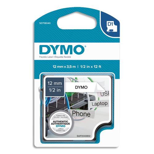 [207278] DYMO Ruban D1 nylon flexible 12mm x 3,5m Noir/Blanc S0718040